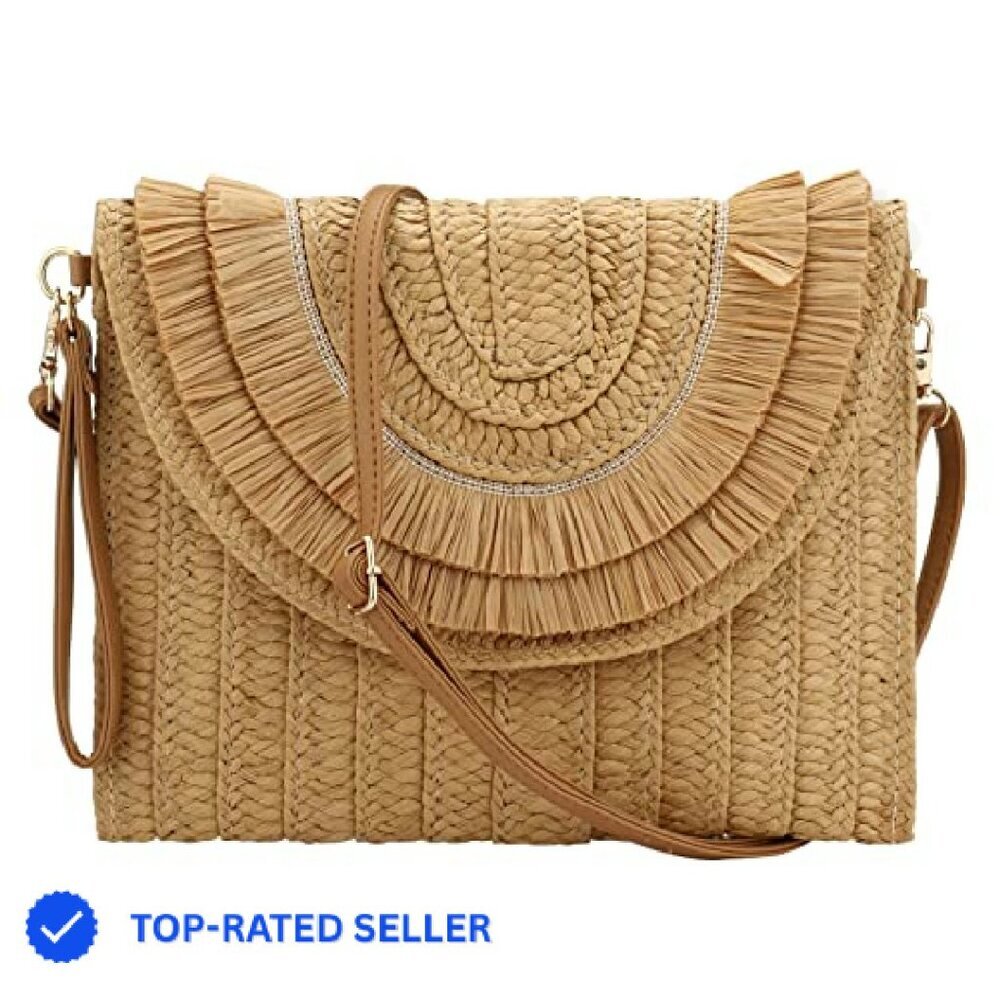Woven Straw Clutch Purse Small Rattan Crossbody Bag Boho Chic Summer Travel - Picture 4 of 8